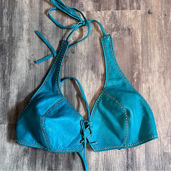 Diamond Leathers Triangle Bikini Biker Top sz Medium - Picture 2 of 7